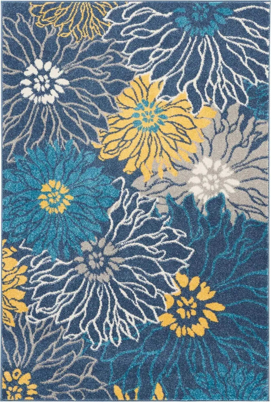 4' X 6' Blue Floral Power Loom Area Rug - Homeroots - Flyclothing LLC