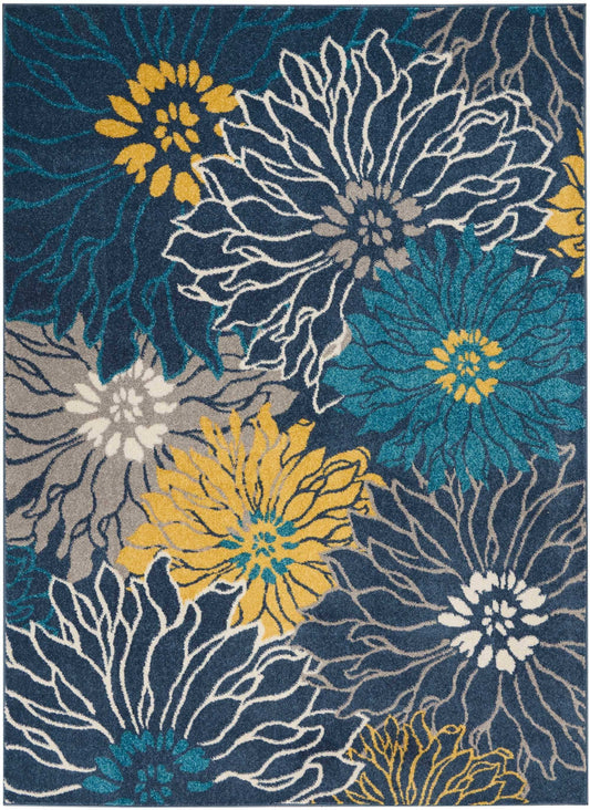 5' X 7' Blue Floral Power Loom Area Rug - Homeroots - Flyclothing LLC