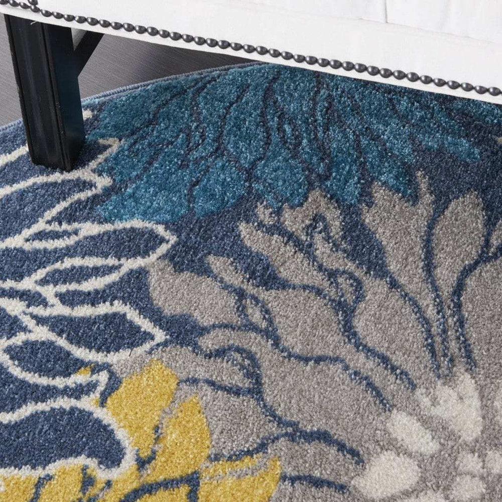 5' Blue Round Floral Power Loom Area Rug - Homeroots - Flyclothing LLC