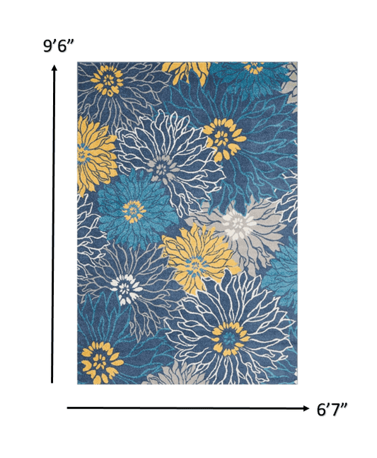 7' X 10' Blue Floral Power Loom Area Rug - Homeroots - Flyclothing LLC
