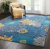 8' X 10' Blue Floral Power Loom Area Rug - Homeroots - Flyclothing LLC