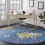 8' Blue Round Floral Power Loom Area Rug - Homeroots - Flyclothing LLC