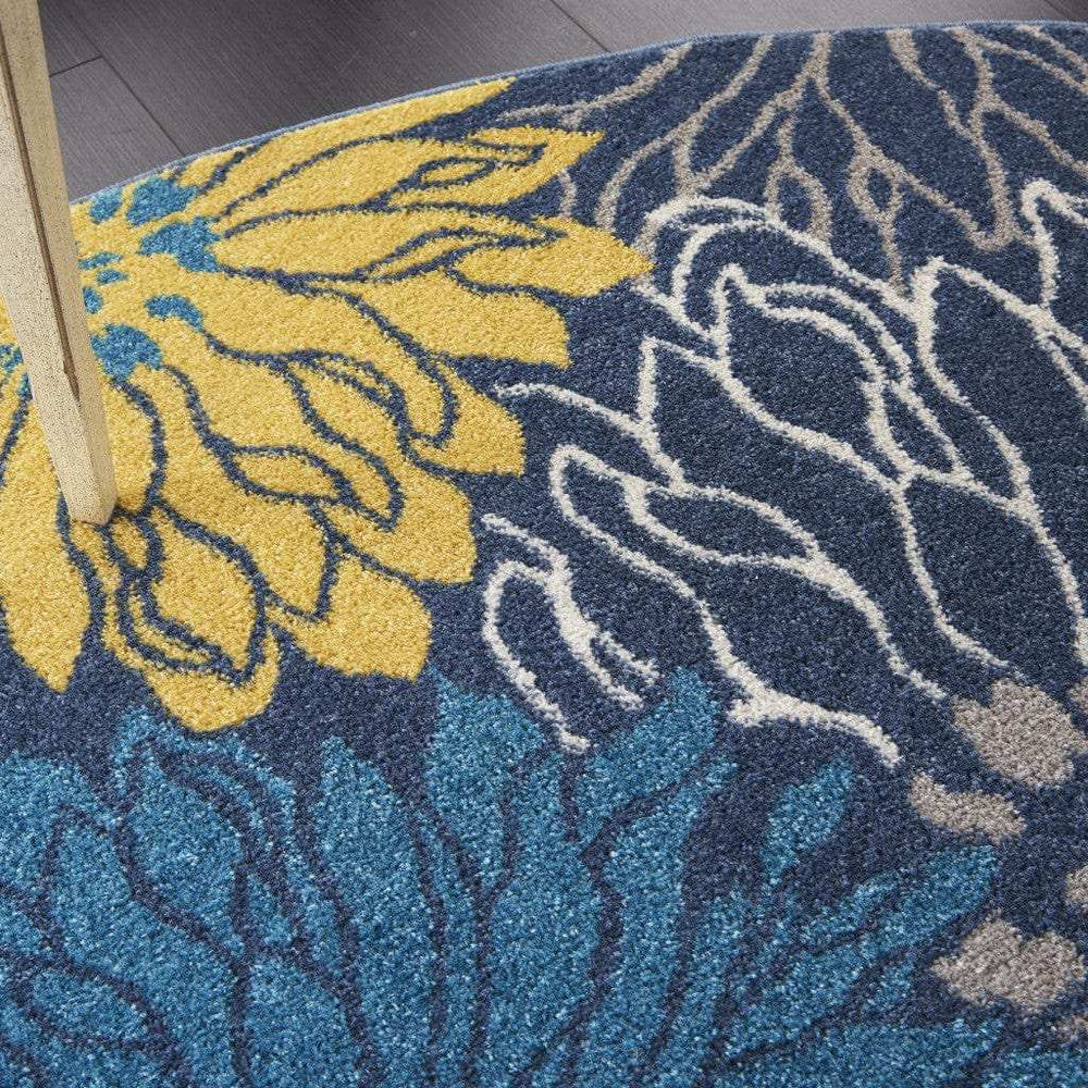 8' Blue Round Floral Power Loom Area Rug - Homeroots - Flyclothing LLC