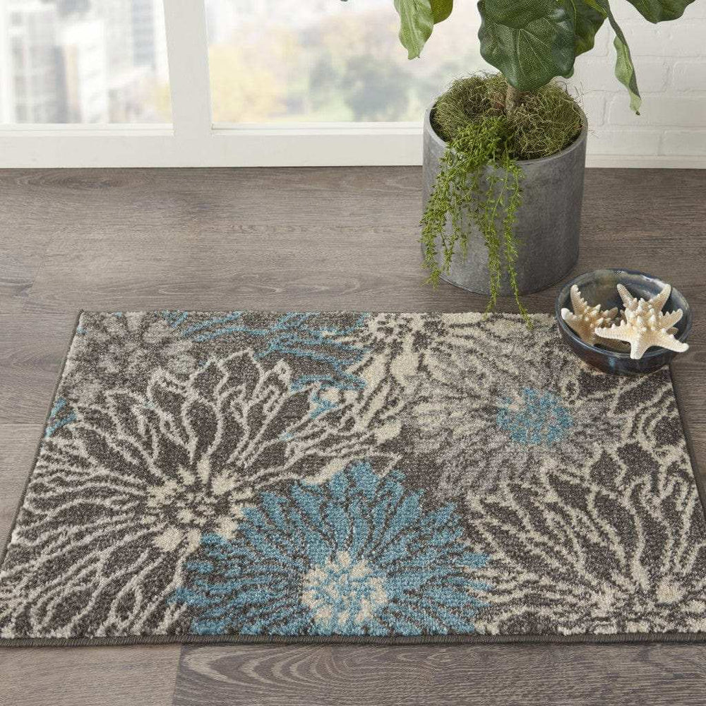 2' X 3' Blue And Gray Floral Power Loom Area Rug - Homeroots - Flyclothing LLC
