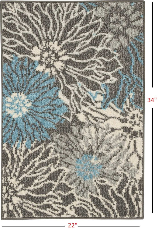 2' X 3' Blue And Gray Floral Power Loom Area Rug - Homeroots - Flyclothing LLC