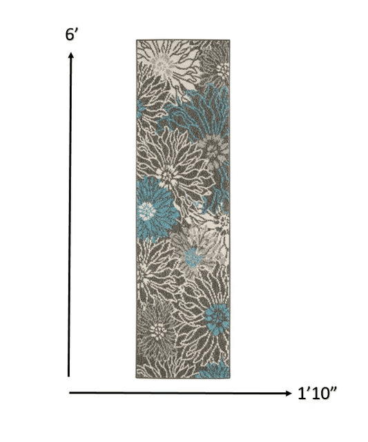 6' Blue And Gray Floral Power Loom Runner Rug - Homeroots - Flyclothing LLC