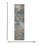 6' Blue And Gray Floral Power Loom Runner Rug - Homeroots - Flyclothing LLC