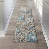 8' Blue And Gray Floral Power Loom Runner Rug - Homeroots - Flyclothing LLC