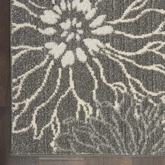 8' Blue And Gray Floral Power Loom Runner Rug - Homeroots - Flyclothing LLC