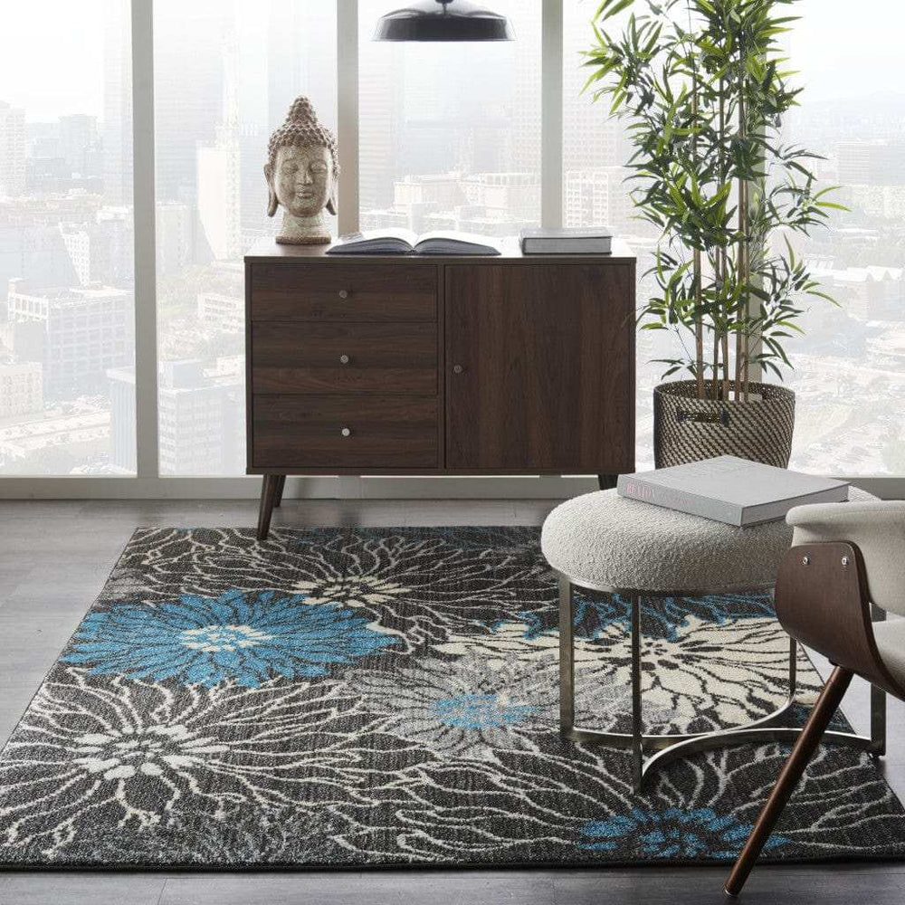 4' X 6' Blue And Gray Floral Power Loom Area Rug - Homeroots - Flyclothing LLC