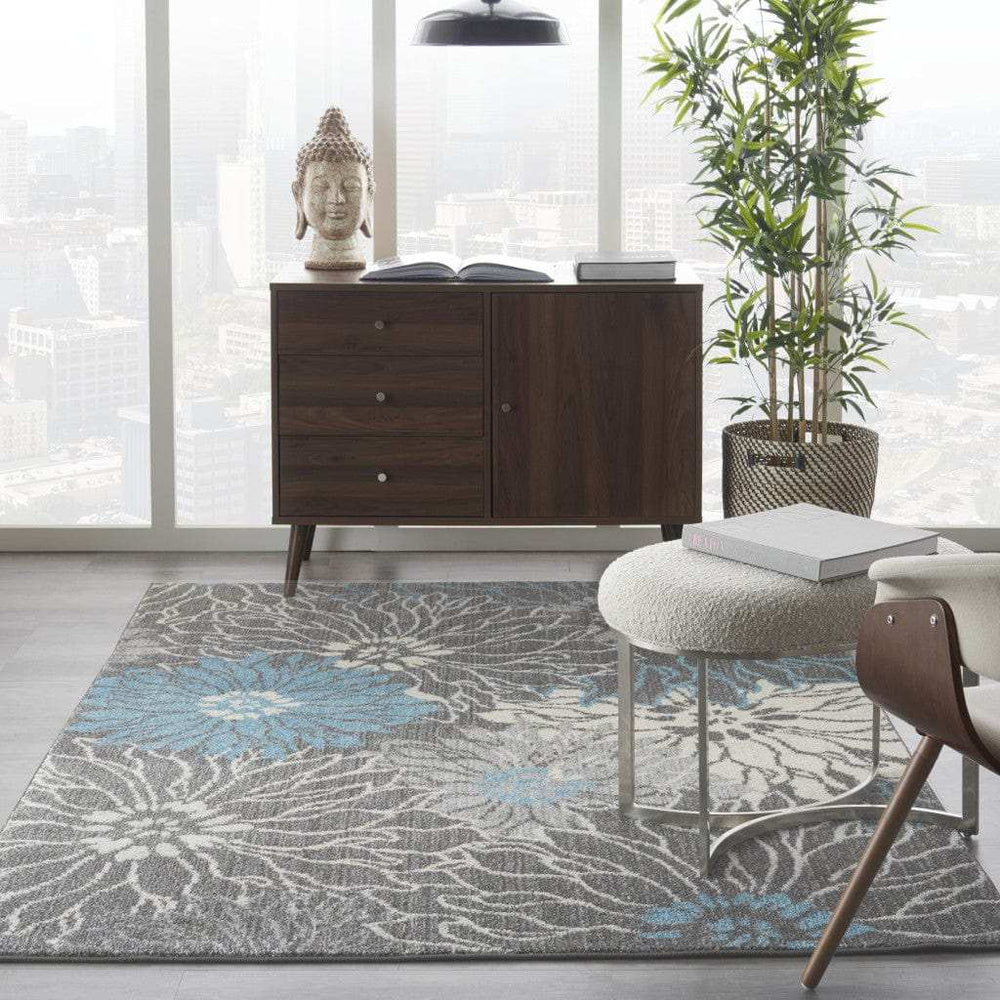 5' X 7' Blue And Gray Floral Power Loom Area Rug - Homeroots - Flyclothing LLC