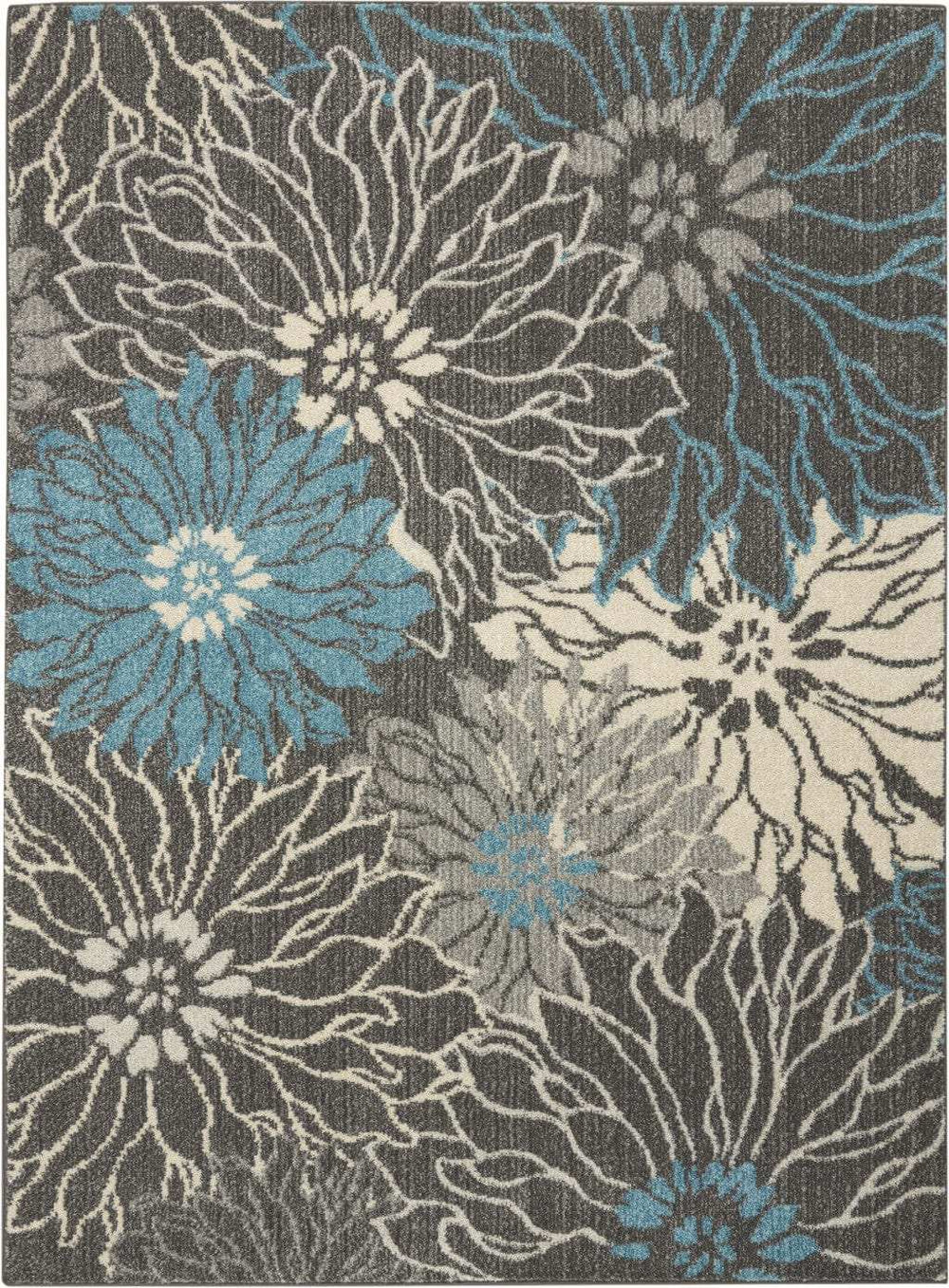 5' X 7' Blue And Gray Floral Power Loom Area Rug - Homeroots - Flyclothing LLC