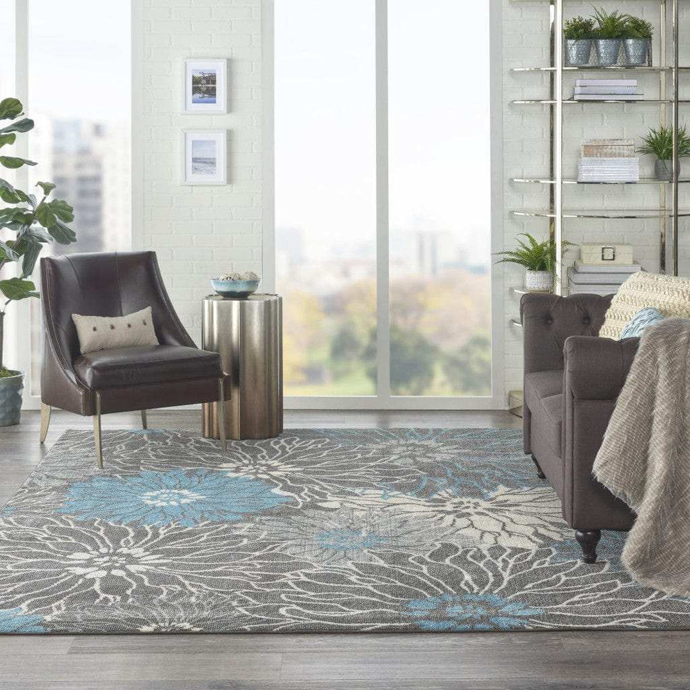 7' X 10' Blue And Gray Floral Power Loom Area Rug - Homeroots - Flyclothing LLC