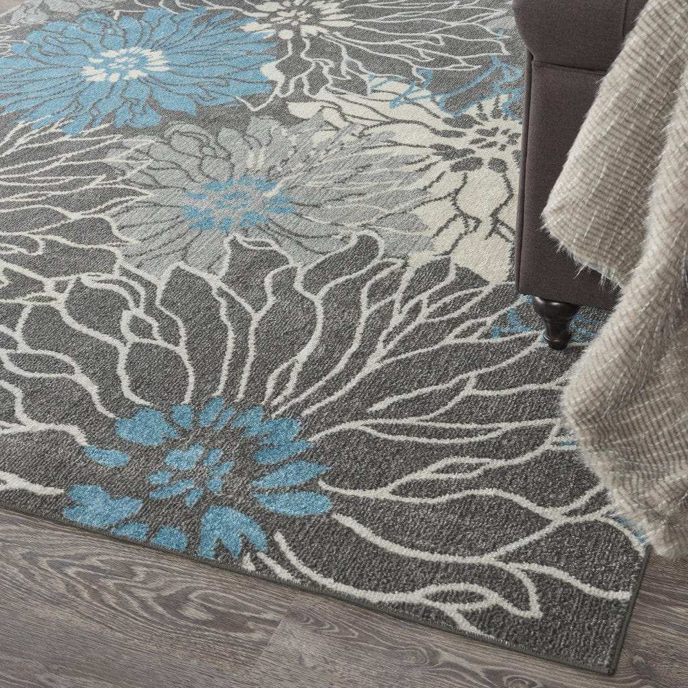 7' X 10' Blue And Gray Floral Power Loom Area Rug - Homeroots - Flyclothing LLC