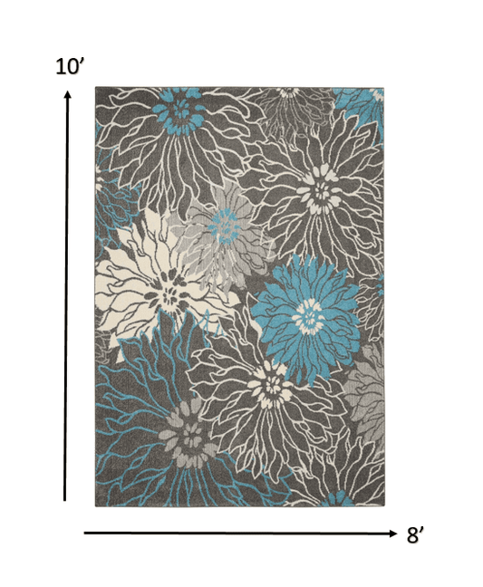 8' X 10' Blue And Gray Floral Power Loom Area Rug - Homeroots - Flyclothing LLC
