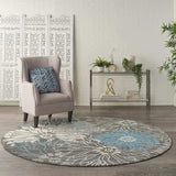 8' Blue And Gray Round Floral Power Loom Area Rug - Homeroots - Flyclothing LLC