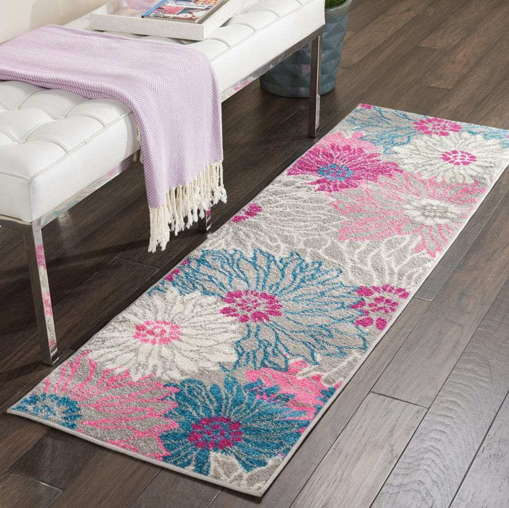 6' Gray Floral Dhurrie Runner Rug - Homeroots - Flyclothing LLC