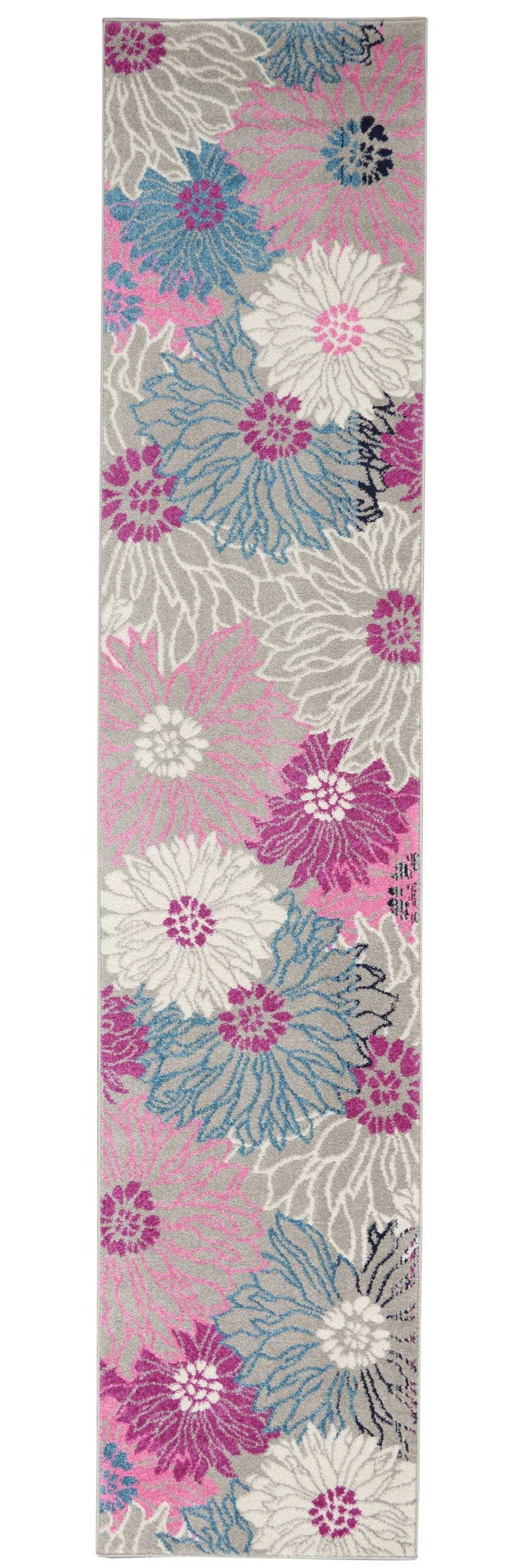 10' Gray Floral Dhurrie Runner Rug - Homeroots - Flyclothing LLC