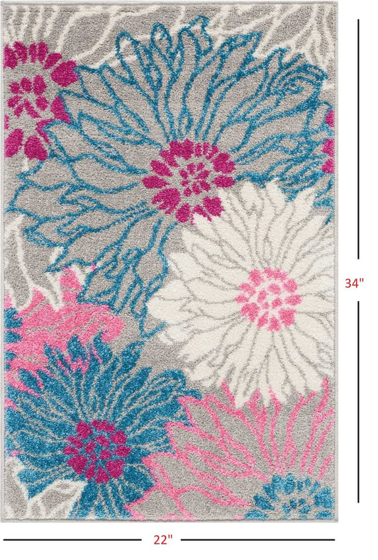 2' X 3' Gray Floral Power Loom Area Rug - Homeroots - Flyclothing LLC