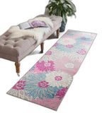 8' Gray Floral Dhurrie Runner Rug - Homeroots - Flyclothing LLC