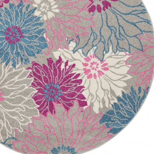 4' Gray Round Floral Dhurrie Area Rug - Homeroots - Flyclothing LLC