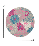 4' Gray Round Floral Dhurrie Area Rug - Homeroots - Flyclothing LLC