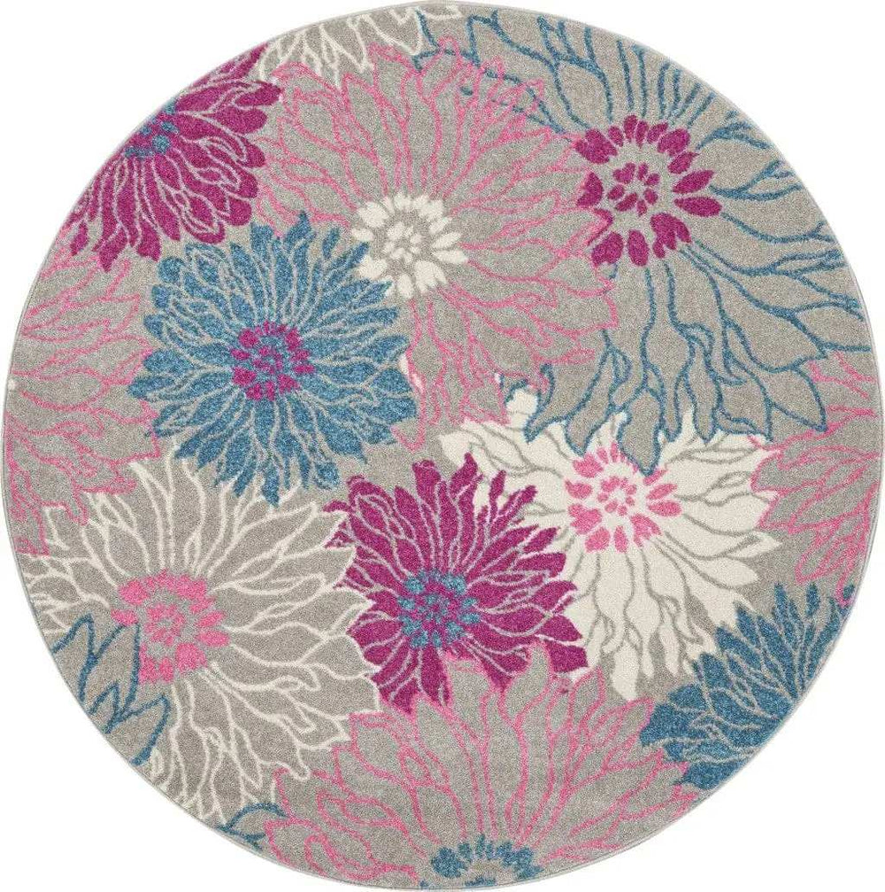 5' Gray Round Floral Dhurrie Area Rug - Homeroots - Flyclothing LLC