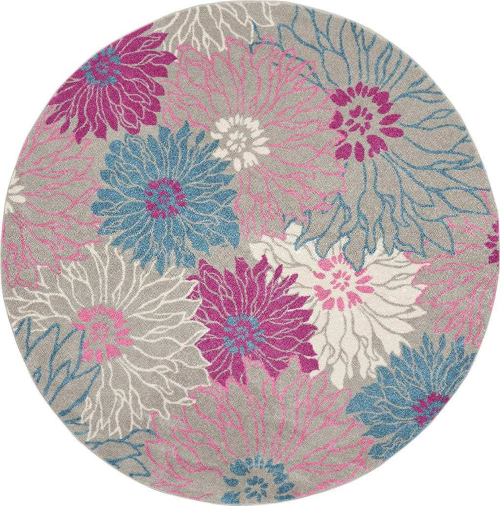 8' Gray Round Floral Dhurrie Area Rug - Homeroots - Flyclothing LLC