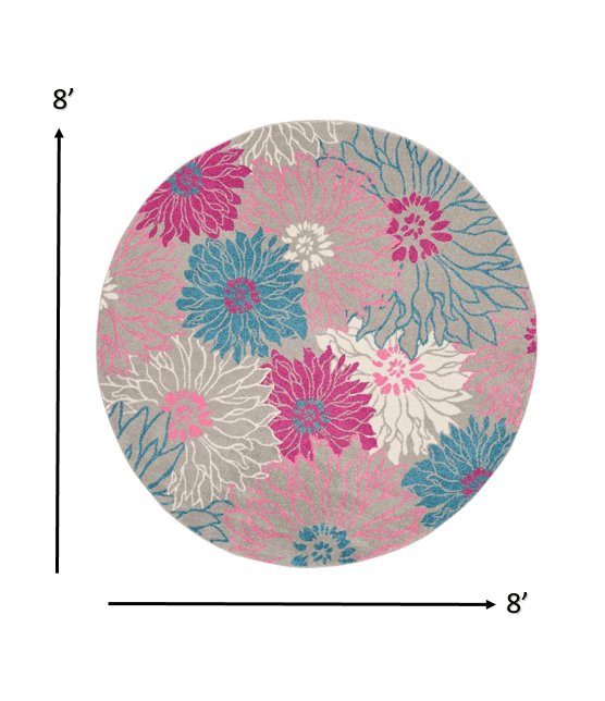 8' Gray Round Floral Dhurrie Area Rug - Homeroots - Flyclothing LLC
