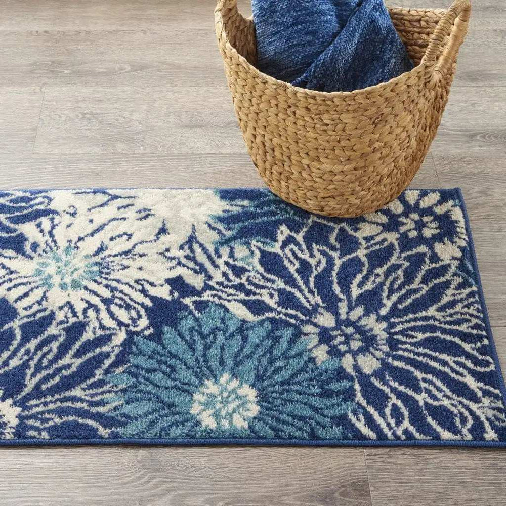 2' X 3' Blue And Ivory Floral Power Loom Area Rug - Homeroots - Flyclothing LLC
