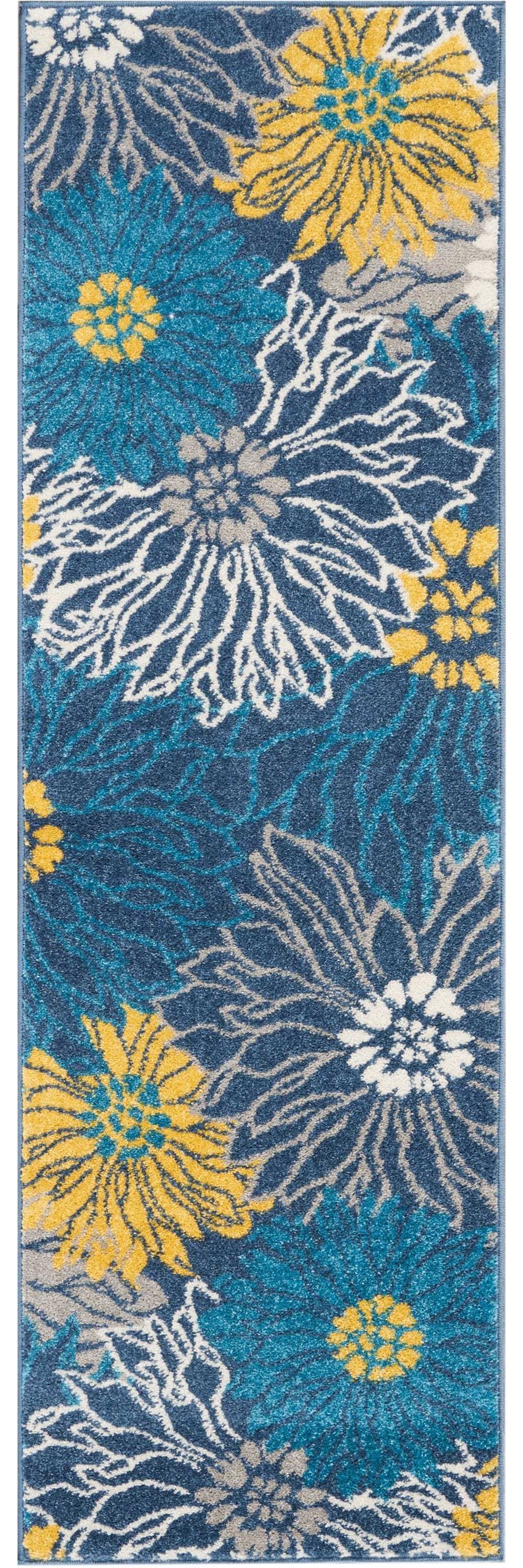 6' Blue Floral Power Loom Runner Rug - Homeroots - Flyclothing LLC