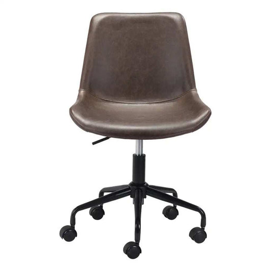 Brown and Black Adjustable Swivel Faux Leather Rolling Office Chair - Homeroots - Flyclothing LLC
