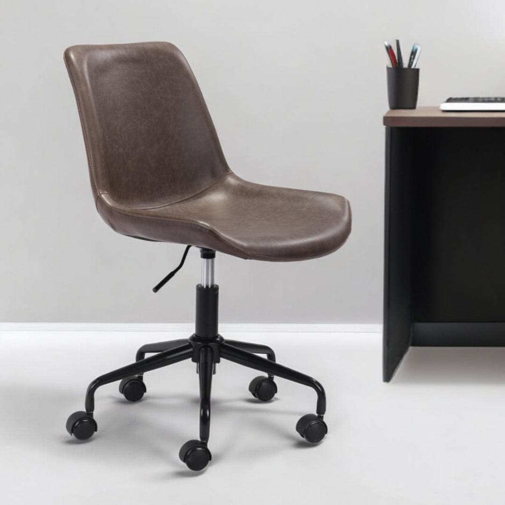 Brown and Black Adjustable Swivel Faux Leather Rolling Office Chair - Homeroots - Flyclothing LLC