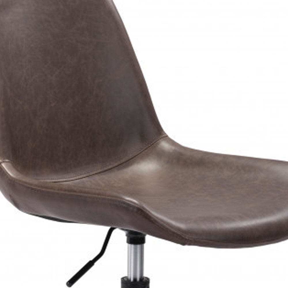 Brown and Black Adjustable Swivel Faux Leather Rolling Office Chair - Homeroots - Flyclothing LLC