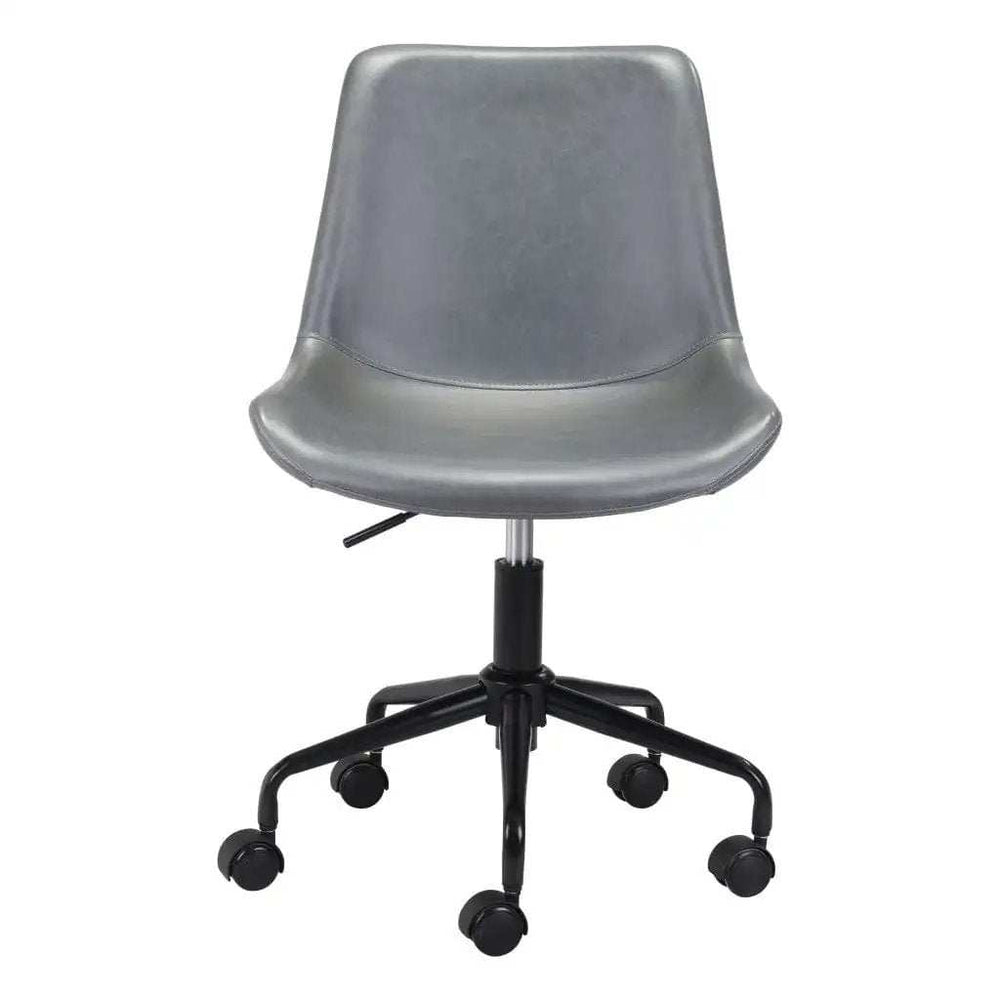 Gray and Black Adjustable Swivel Faux Leather Rolling Office Chair - Homeroots - Flyclothing LLC