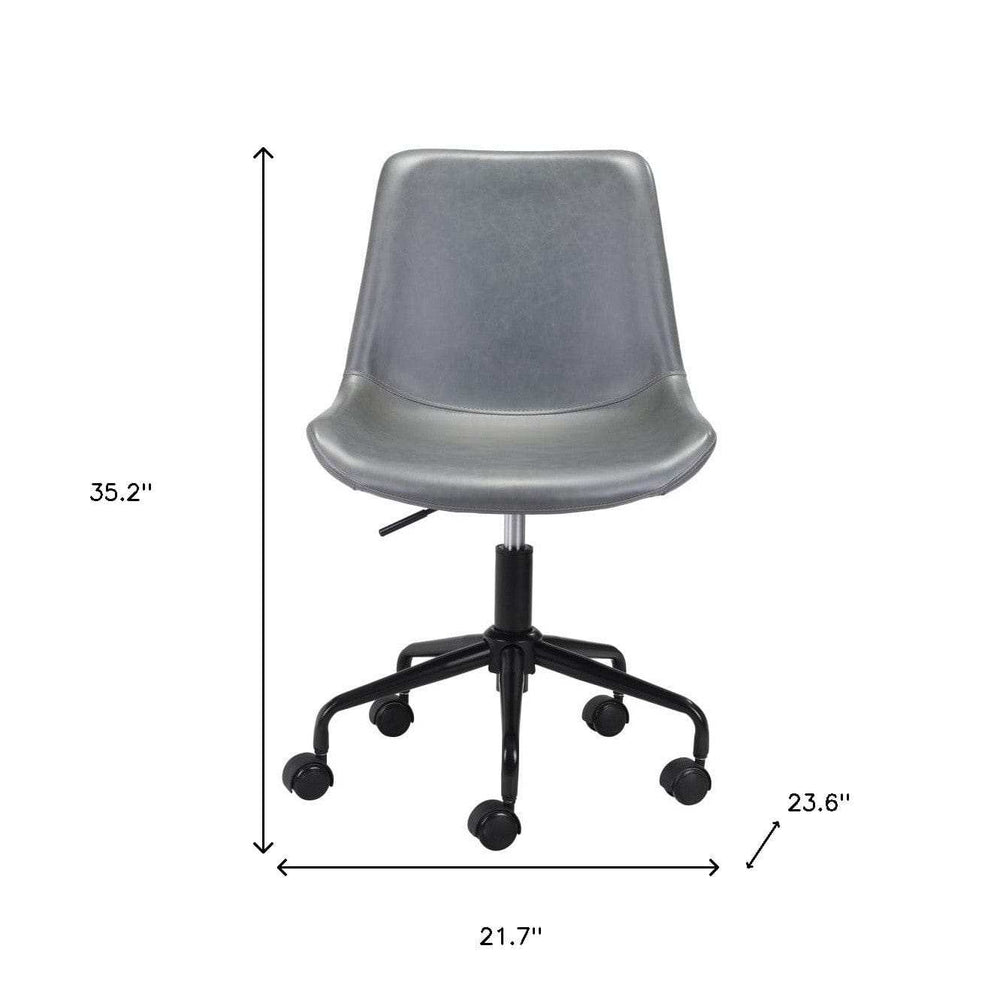 Gray and Black Adjustable Swivel Faux Leather Rolling Office Chair - Homeroots - Flyclothing LLC