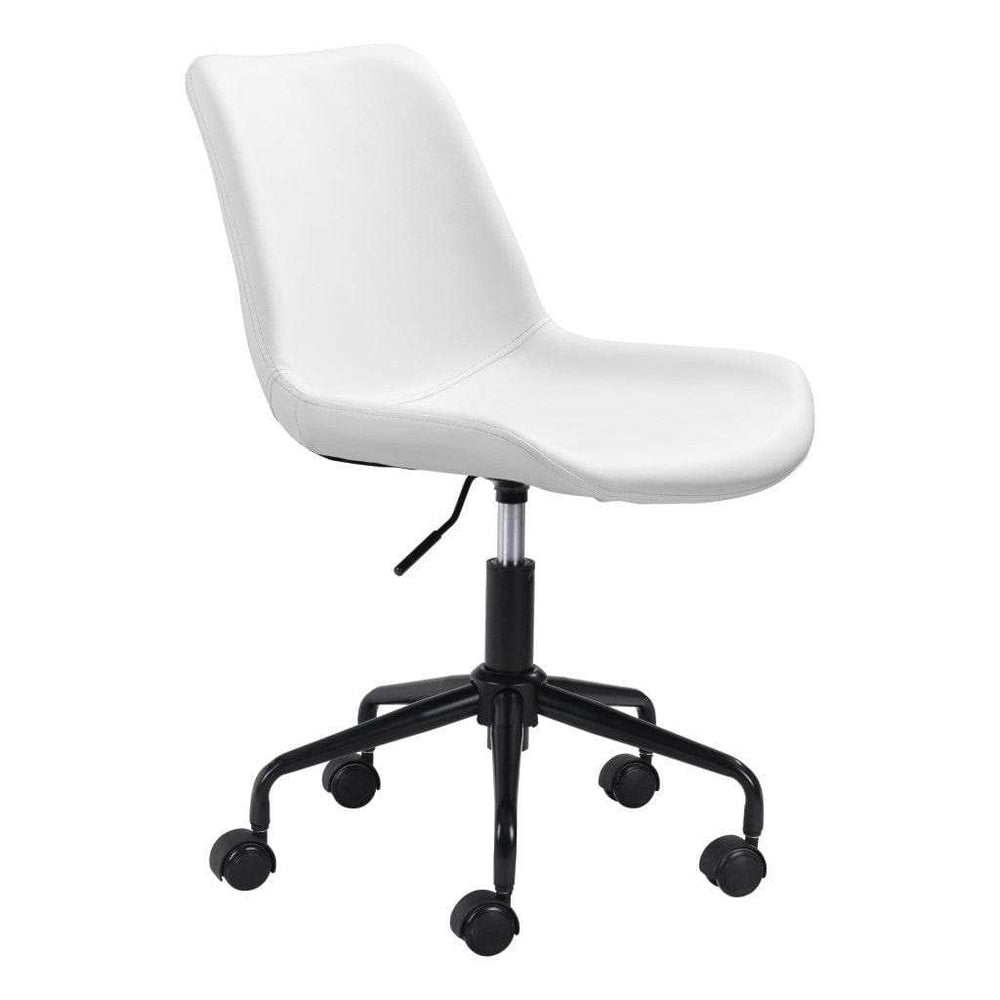 White and Black Adjustable Swivel Faux Leather Rolling Office Chair - Homeroots - Flyclothing LLC
