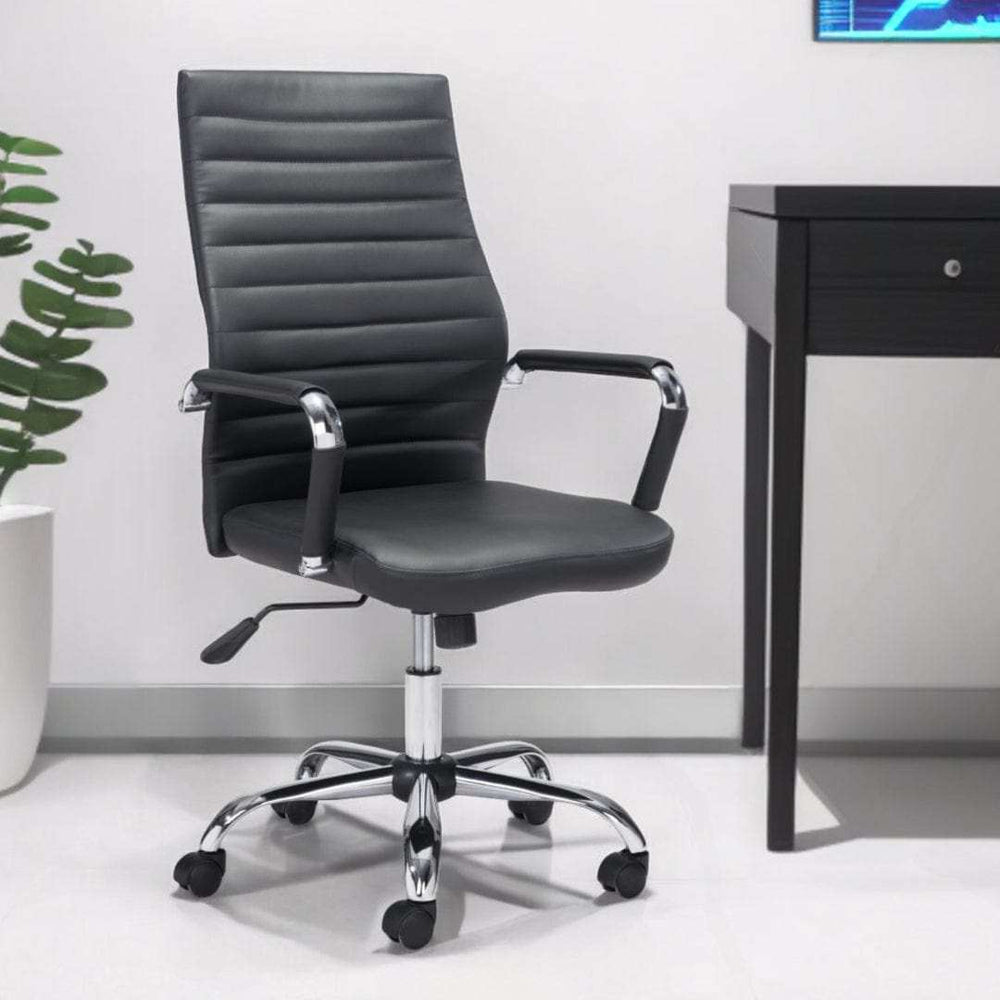 Black and Silver Adjustable Swivel Faux Leather Rolling Conference Office Chair - Homeroots - Flyclothing LLC