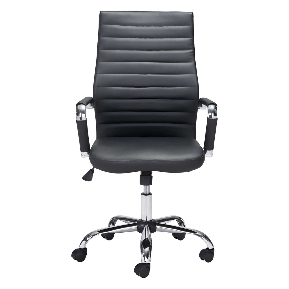 Black and Silver Adjustable Swivel Faux Leather Rolling Conference Office Chair - Homeroots - Flyclothing LLC