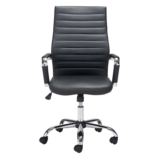 Black and Silver Adjustable Swivel Faux Leather Rolling Conference Office Chair - Homeroots - Flyclothing LLC