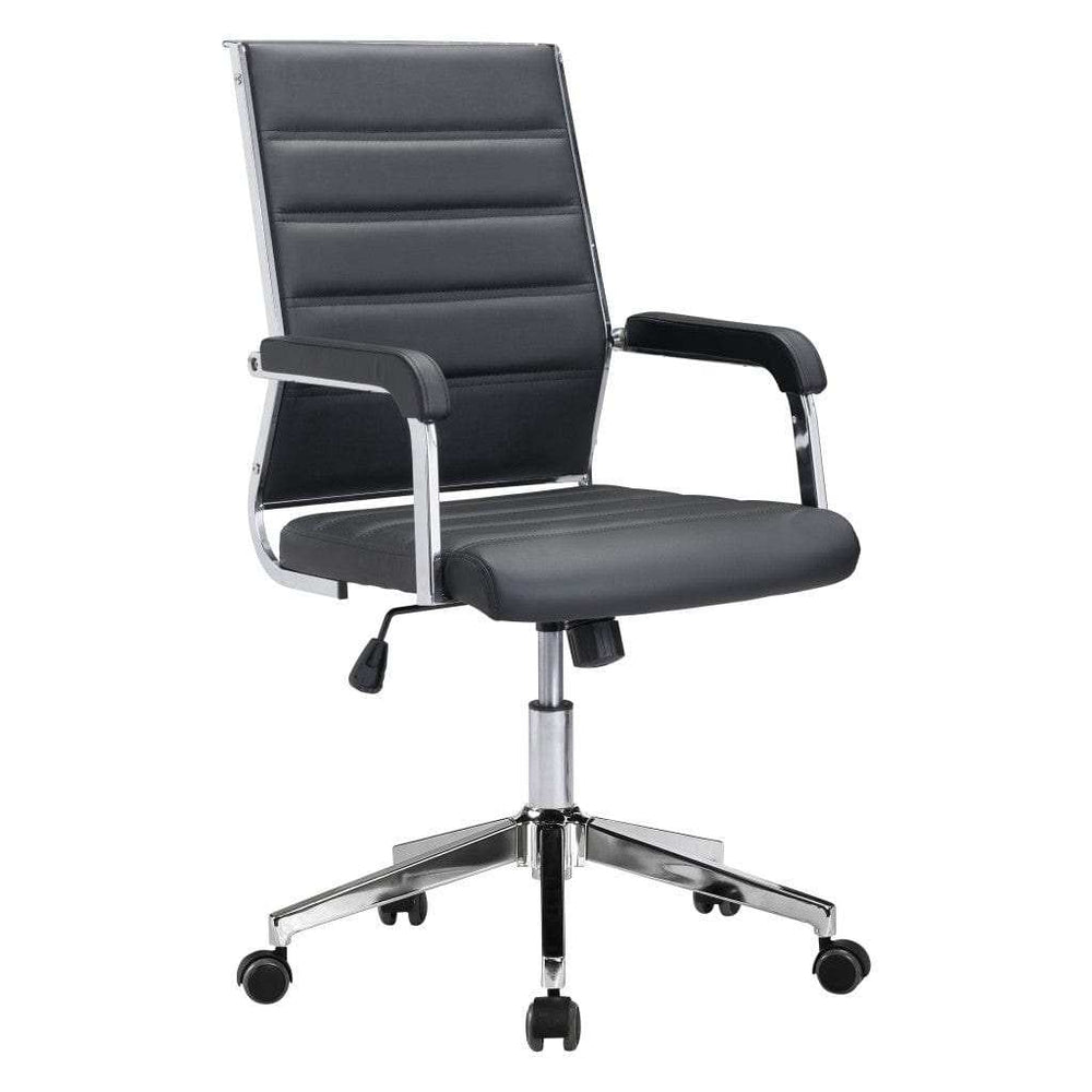 Black and Silver Adjustable Swivel Faux Leather Rolling Conference Office Chair - Homeroots - Flyclothing LLC