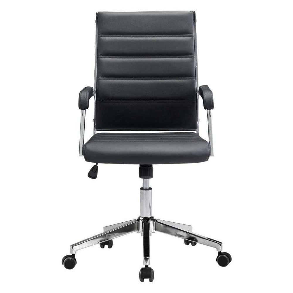 Black and Silver Adjustable Swivel Faux Leather Rolling Conference Office Chair - Homeroots - Flyclothing LLC
