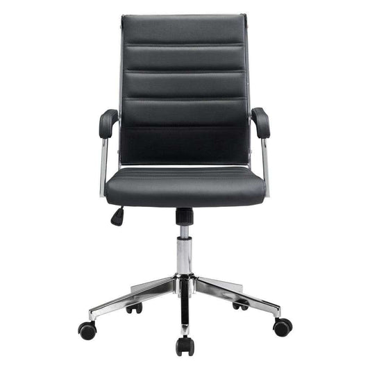 Black and Silver Adjustable Swivel Faux Leather Rolling Conference Office Chair - Homeroots - Flyclothing LLC