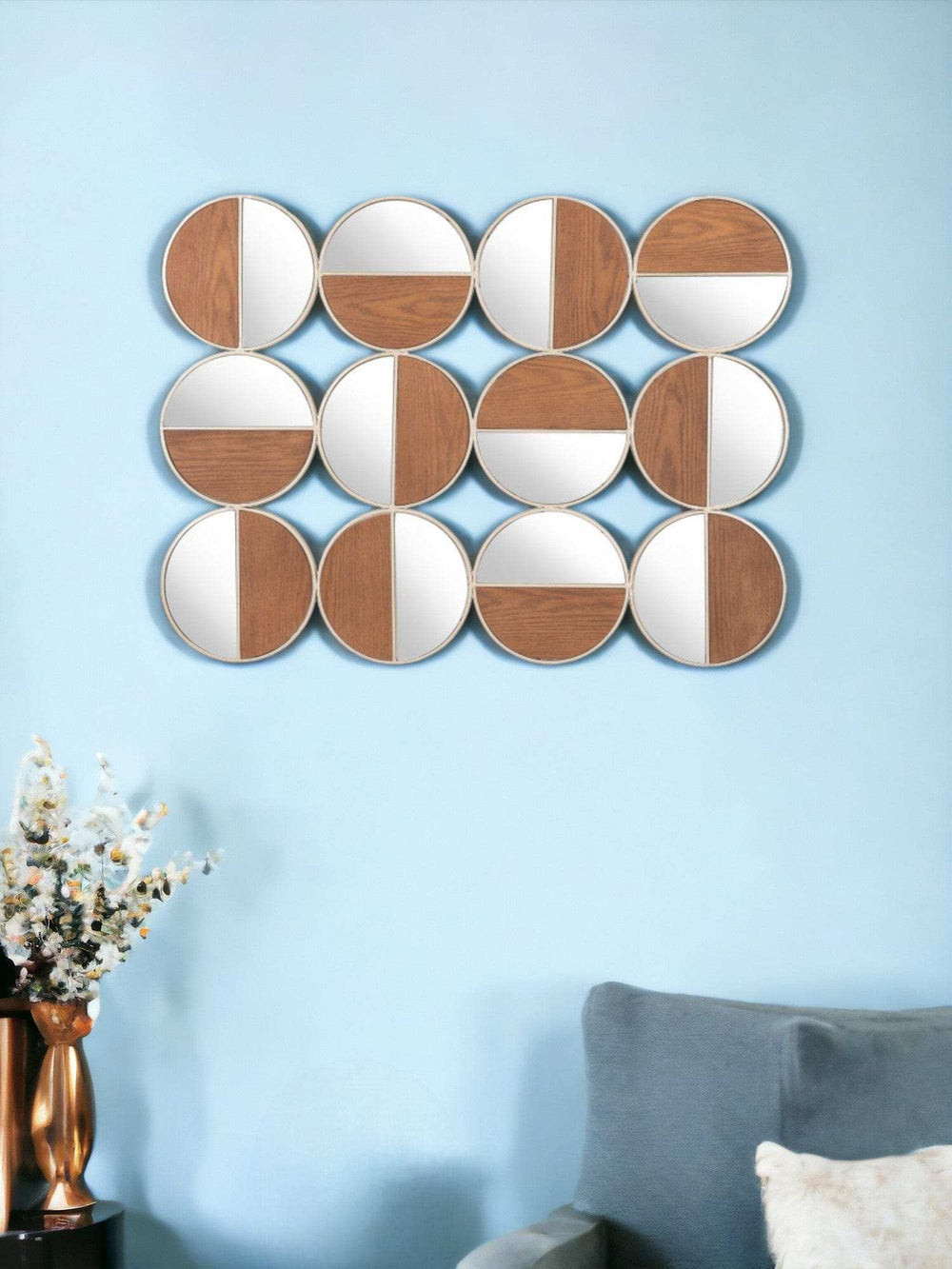 Set of Twelve Gold and Walnut Round Steel Framed Accent Mirror - Homeroots - Flyclothing LLC
