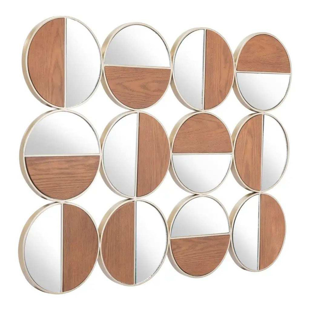 Set of Twelve Gold and Walnut Round Steel Framed Accent Mirror - Homeroots - Flyclothing LLC