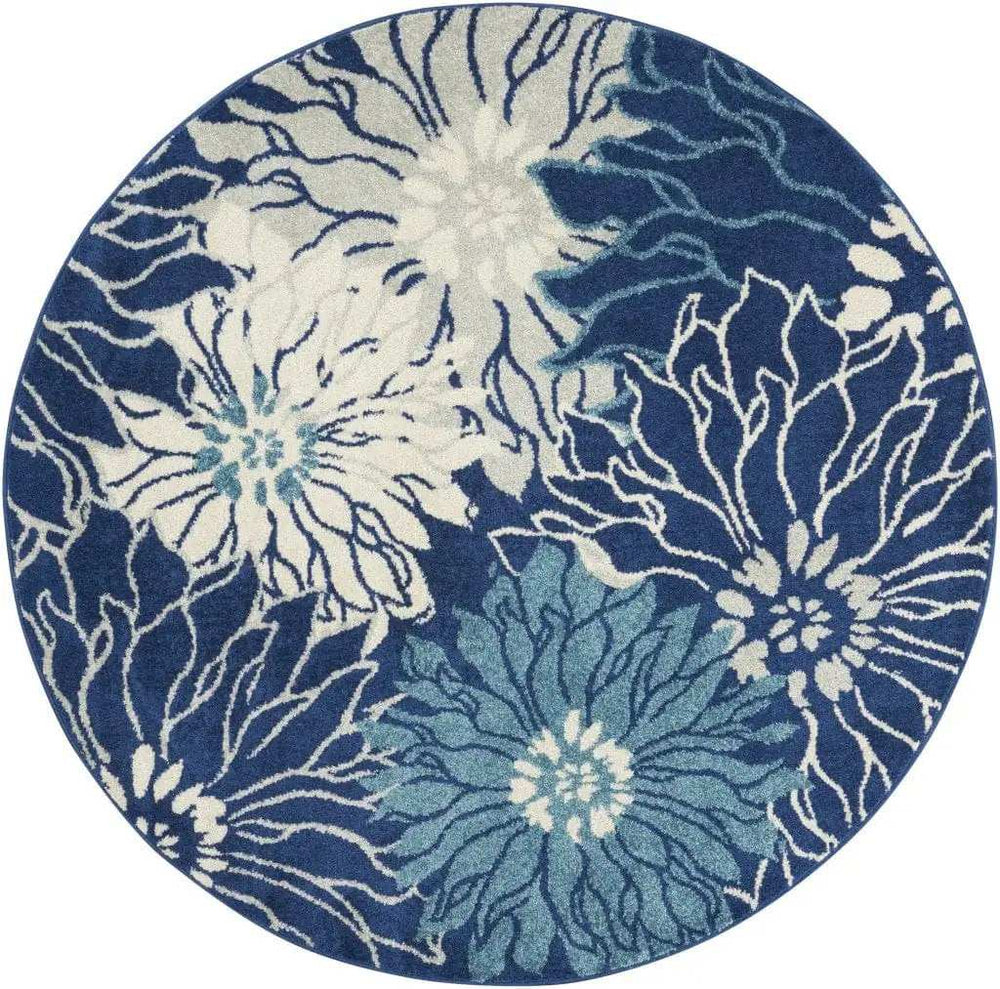 5' Blue And Ivory Round Floral Dhurrie Area Rug - Homeroots - Flyclothing LLC