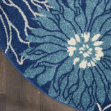 5' Blue And Ivory Round Floral Dhurrie Area Rug - Homeroots - Flyclothing LLC