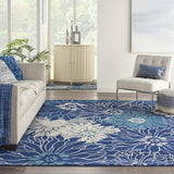 7' X 10' Blue And Ivory Floral Power Loom Area Rug - Homeroots - Flyclothing LLC