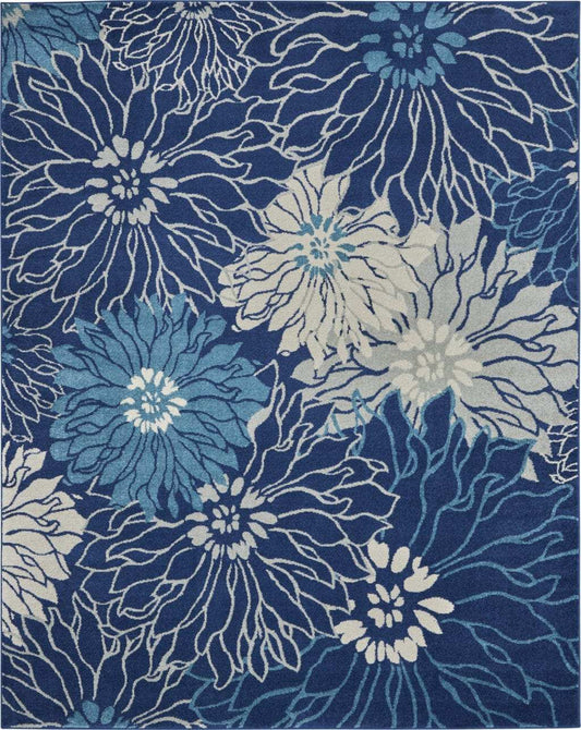 7' X 10' Blue And Ivory Floral Power Loom Area Rug - Homeroots - Flyclothing LLC
