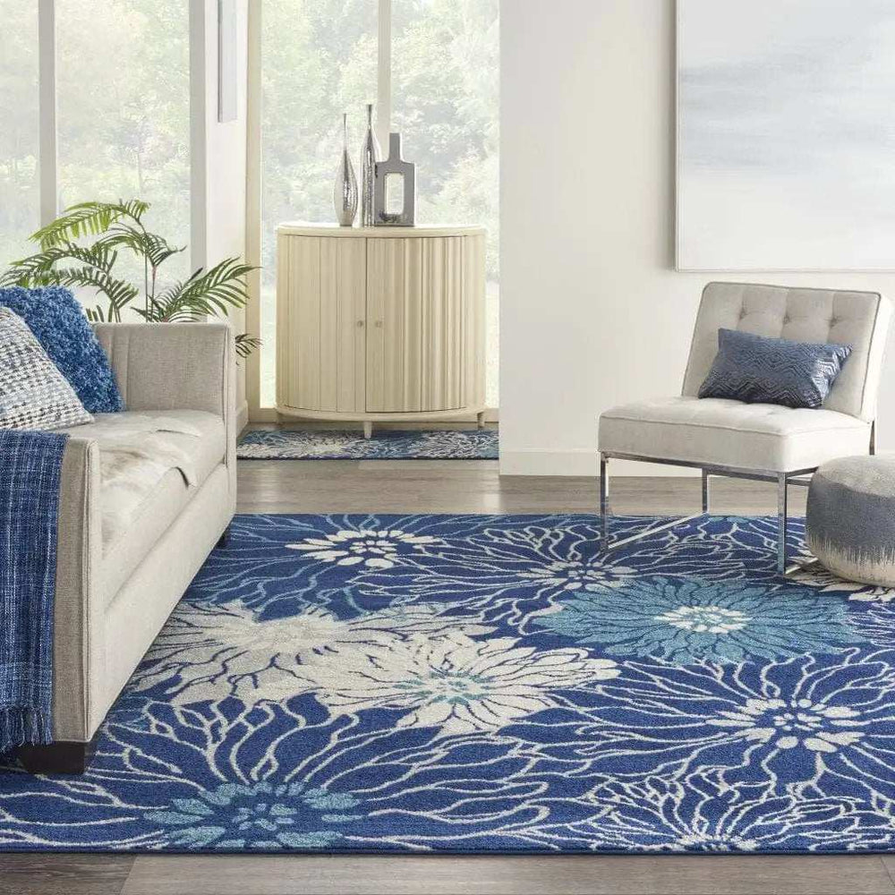 8' X 10' Blue And Ivory Floral Power Loom Area Rug - Homeroots - Flyclothing LLC